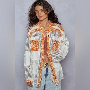 POL Floral Crochet Button Down Shirt